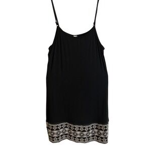 Morena Black Geometric Embroidered Hem Spaghetti Strap Dress Size S